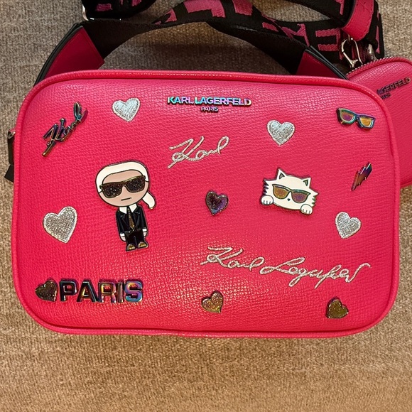 Karl Lagerfeld Hot Pink Fuchsia Iridescent Charm Crossbody Bag, NWT, # LH5EK9BJ - Picture 4 of 10